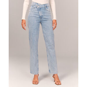 Abercrombie & Fitch Ultra High Rise 90s Straight Jeans 29 Blue Criss Cross
